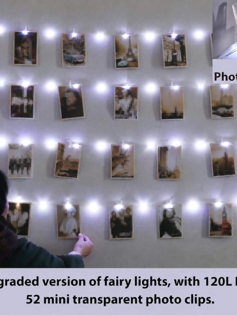 120LEDs Photo Clips String Light, 40Ft USB, Remote, 8 Modes & Timer - Picture 2 of 6